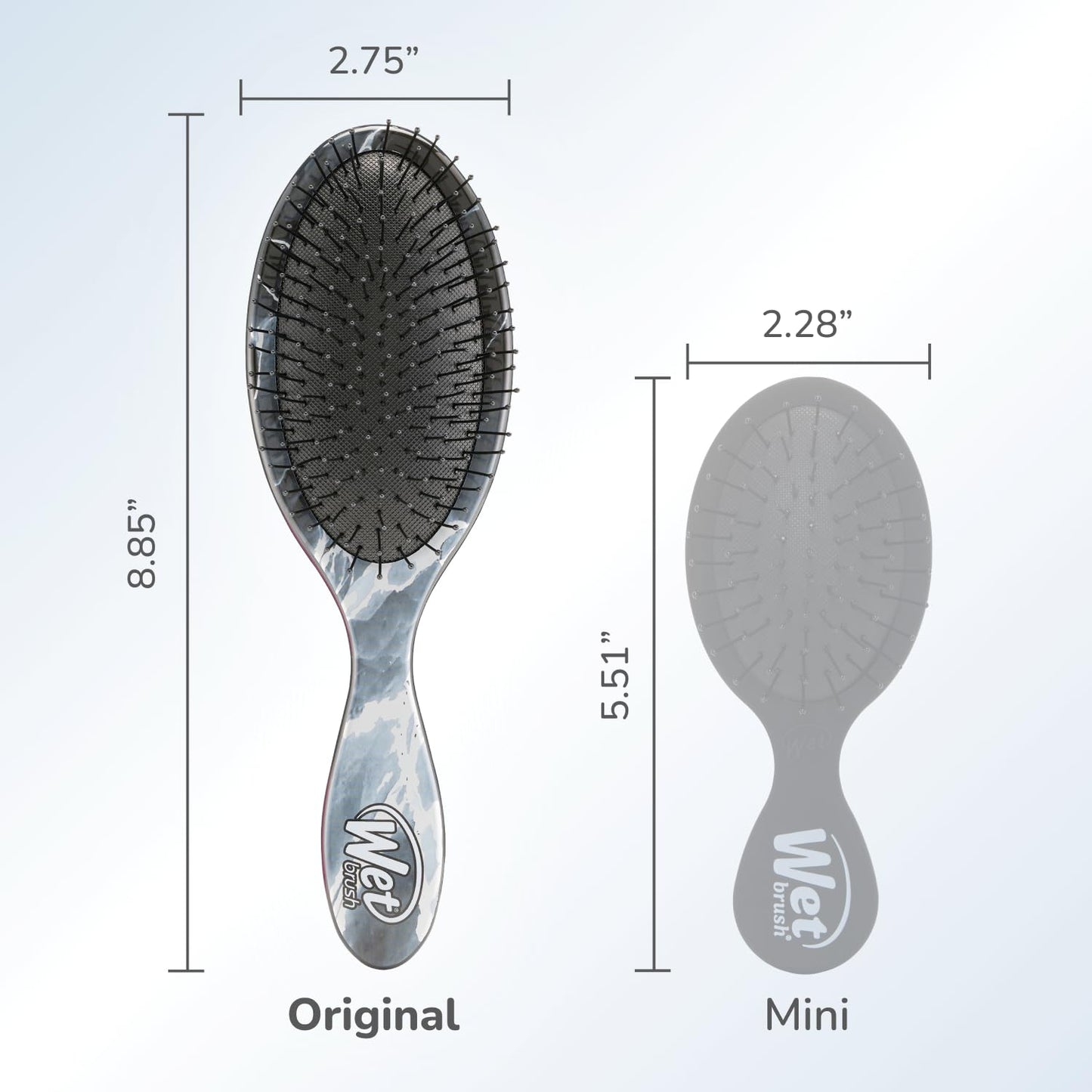 Back profile showcasing the sophisticated metallic marble pattern of the hair brush.