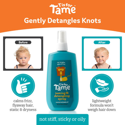 T is for Tame kids leave in conditioning mist back label showing ingredients
