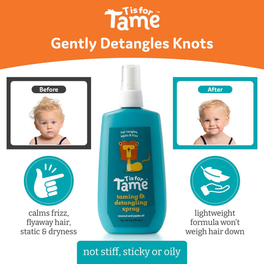 T is for Tame kids leave in conditioning mist back label showing ingredients