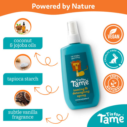 T is for Tame anti frizz styling spray for toddlers and babies