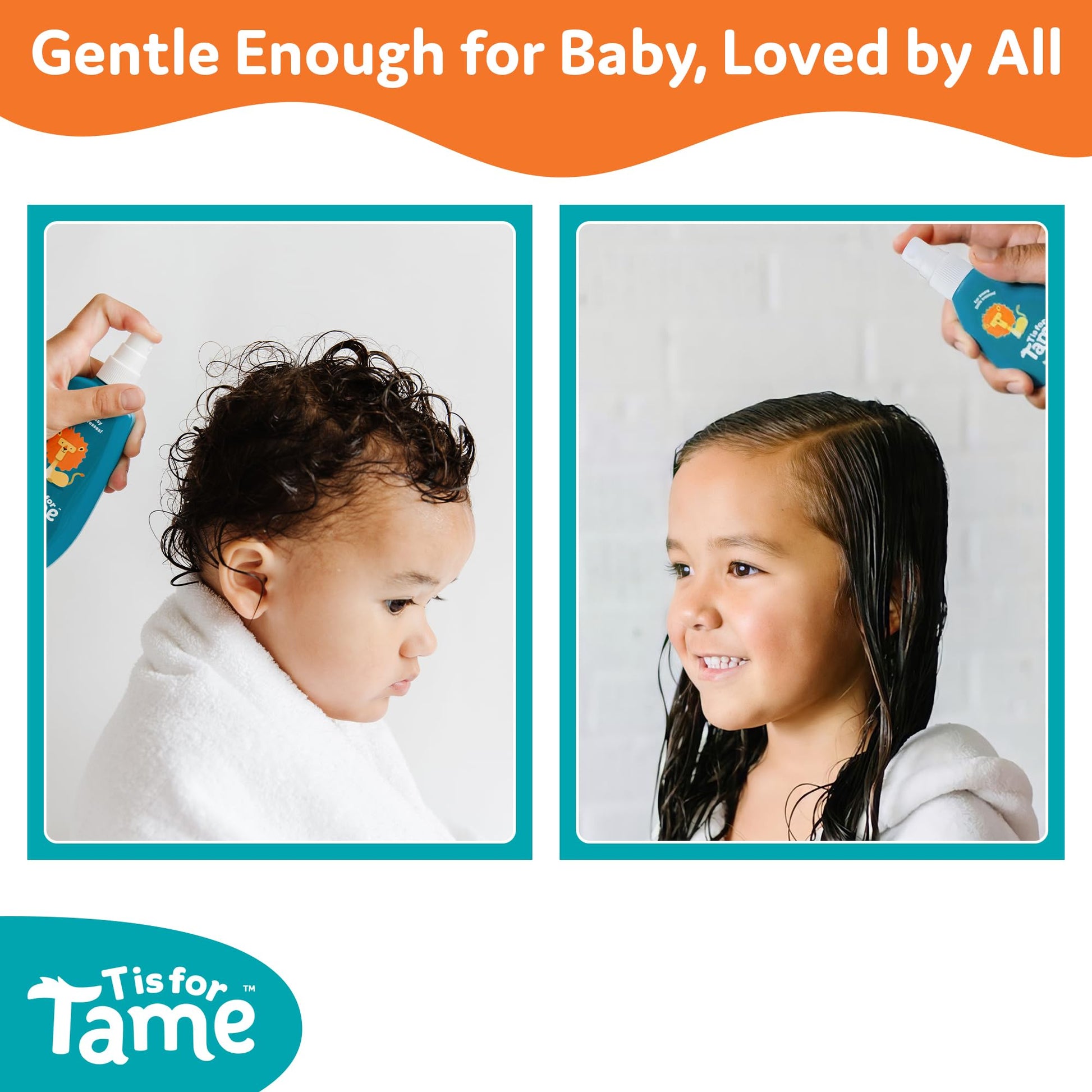 T is for Tame 4.2 fluid ounce hair taming spray packaging graphic