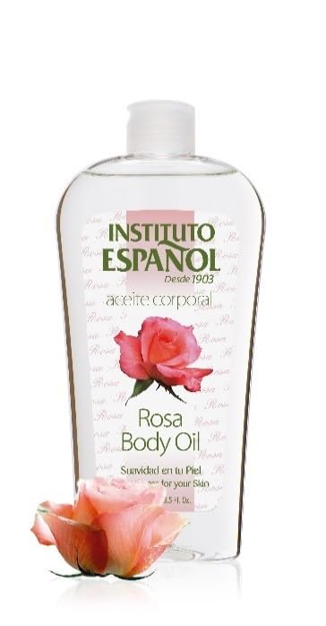 Two bottles of Instituto Español Rosa body oil skincare set