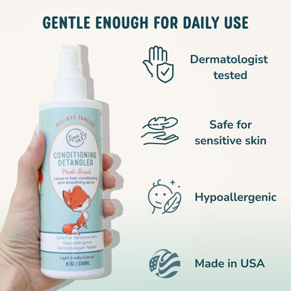 Lane And Co non greasy leave in conditioning spray bottle highlighting sensitive skin safety