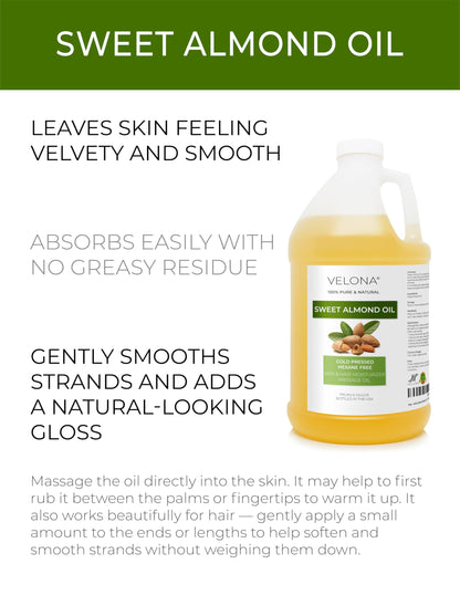 Close up of Velona 100 percent pure cold pressed almond oil label