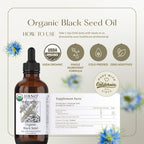 Hbno organic black seed oil label details showing USDA certification