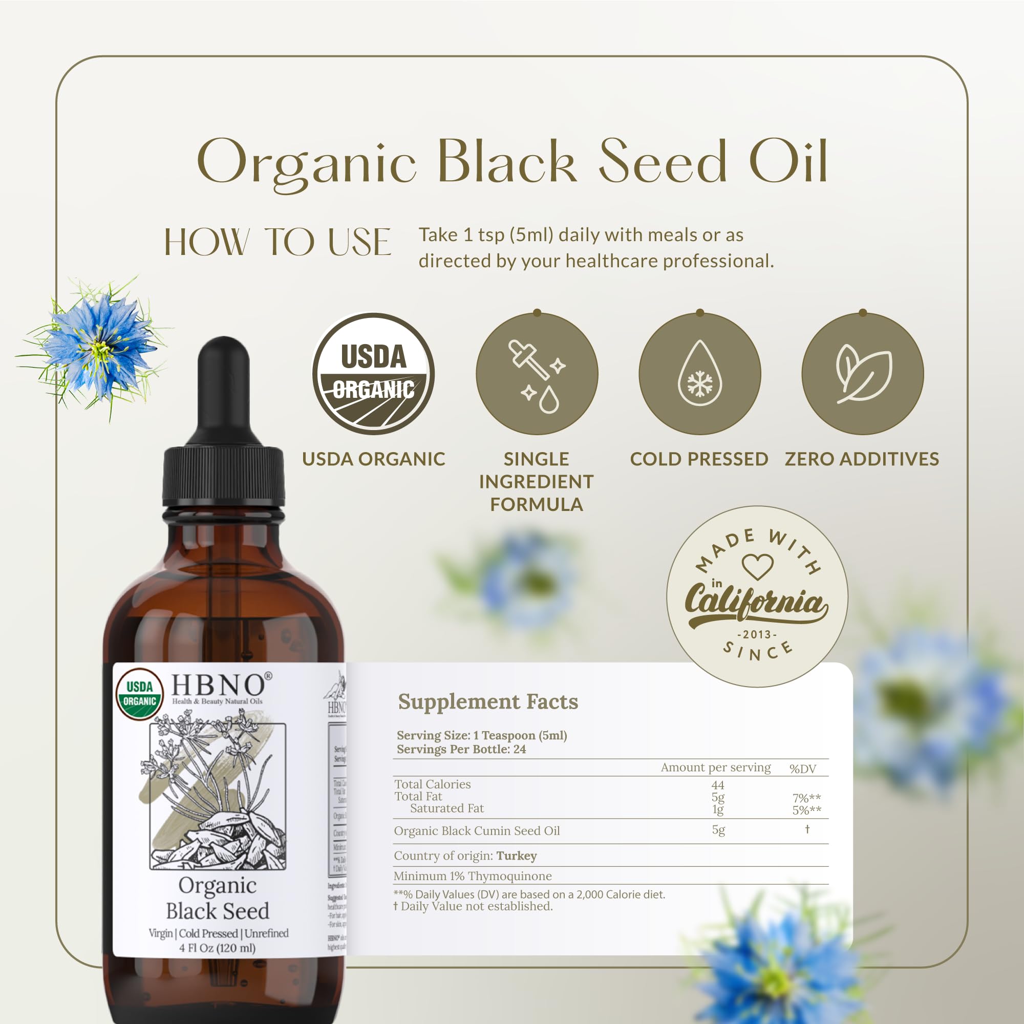 HBNO cold pressed black seed oil label details