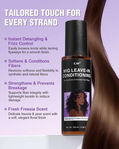 EJW wig detangling spray container with cap off illustrating the mist pump nozzle