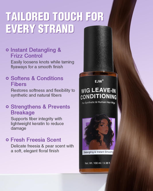 EJW wig detangling spray container with cap off illustrating the mist pump nozzle