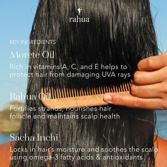 Rahua vegan hair detangling mist bottle showcasing the ingredient labels
