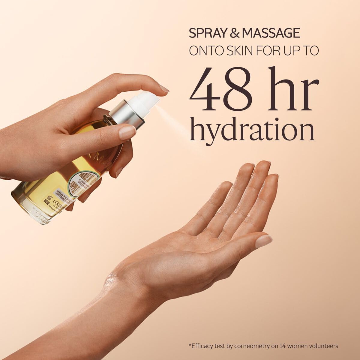 Application of L'Occitane nourishing almond body oil spray