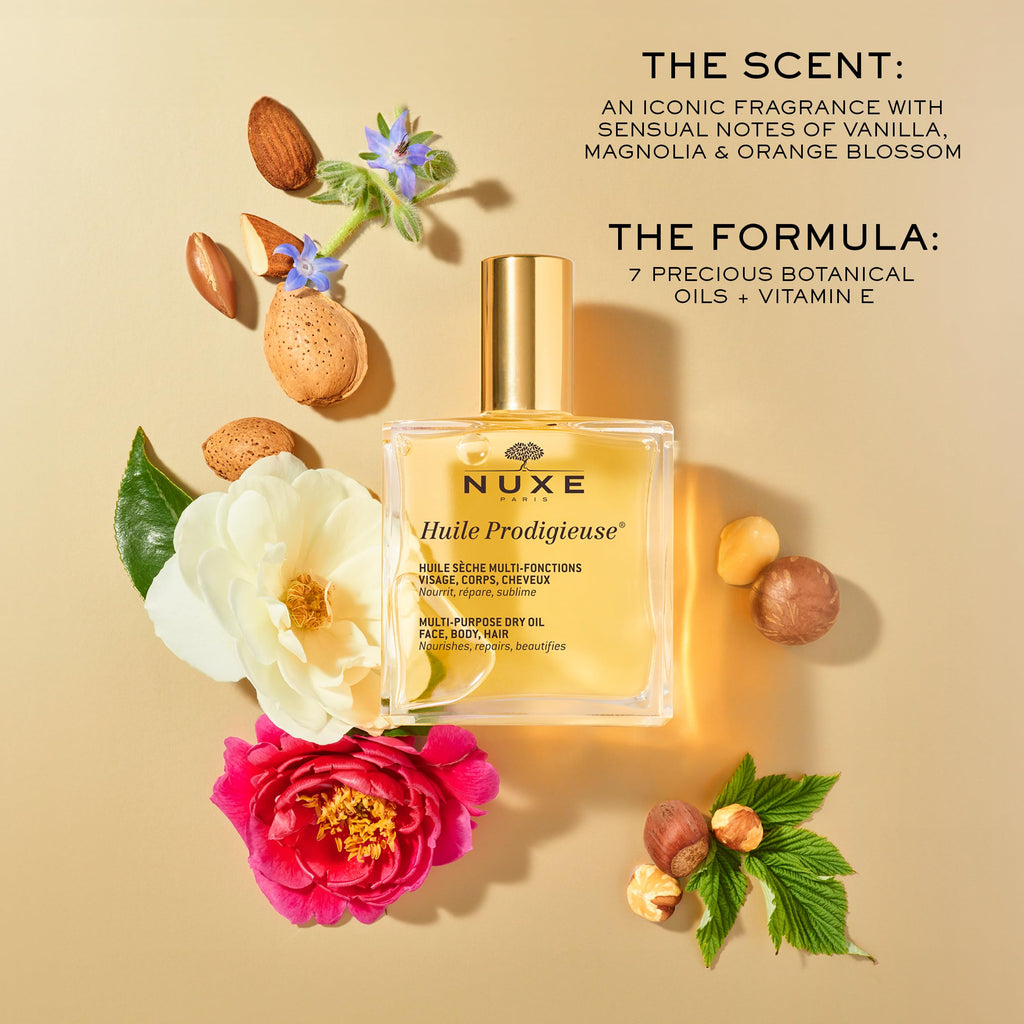 Nuxe formula application mockup for face body and hair