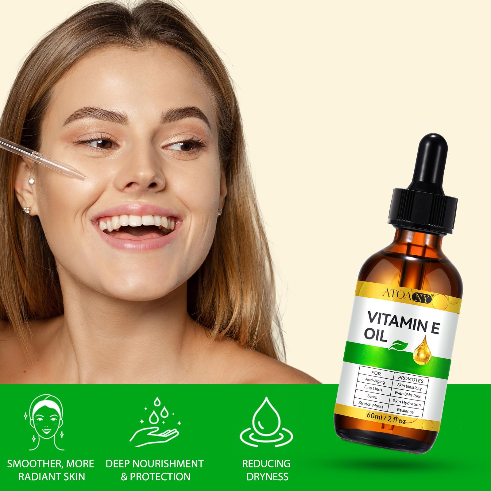 Texture shot of Atoany Vitamin E oil showing consistency
