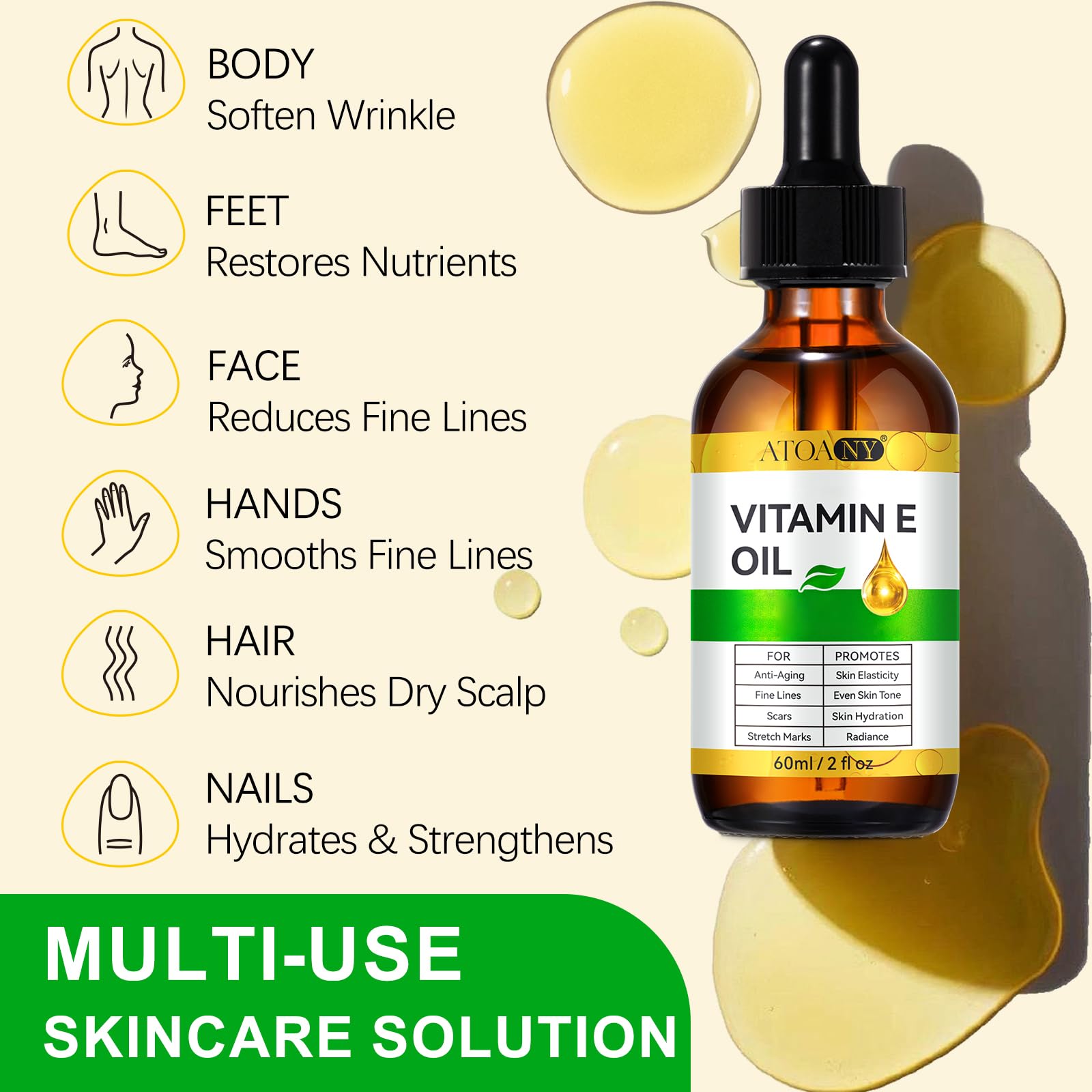 Vitamin E oil bottle next to facial skincare routine
