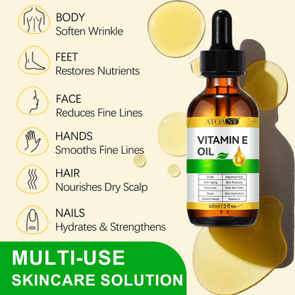 Vitamin E oil bottle next to facial skincare routine