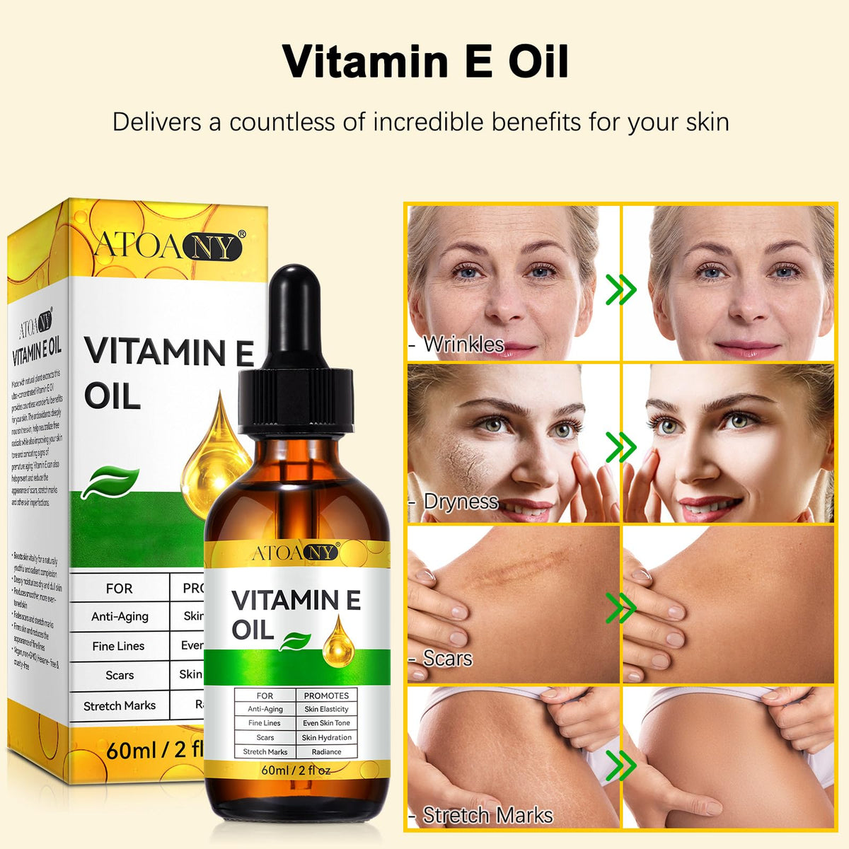 Atoany Vitamin E Oil lifestyle use for face and skin care