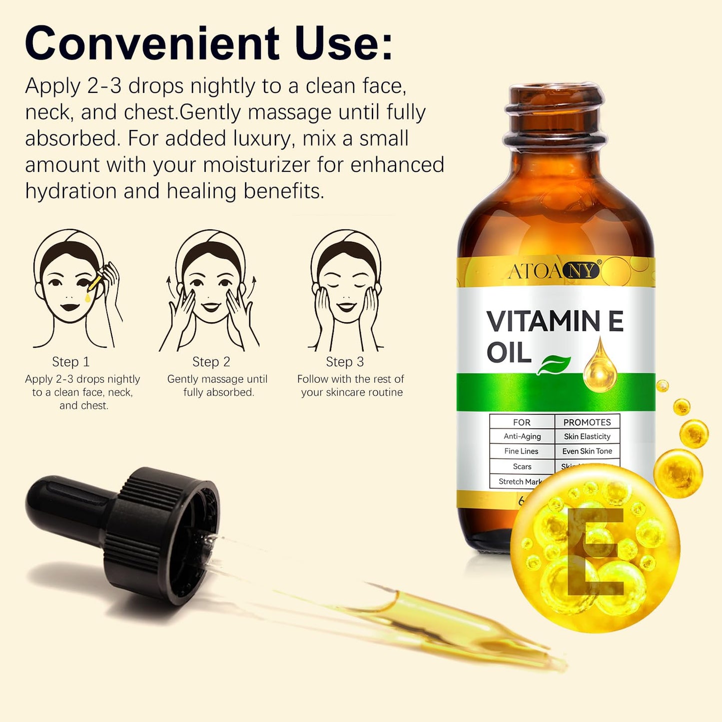 Atoany Vitamin E oil for body scar and stretch mark treatment
