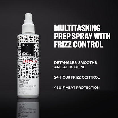 Back labels of IGK Good Behavior Smoothing Frizz Fighters Travel Set detailing directions for use