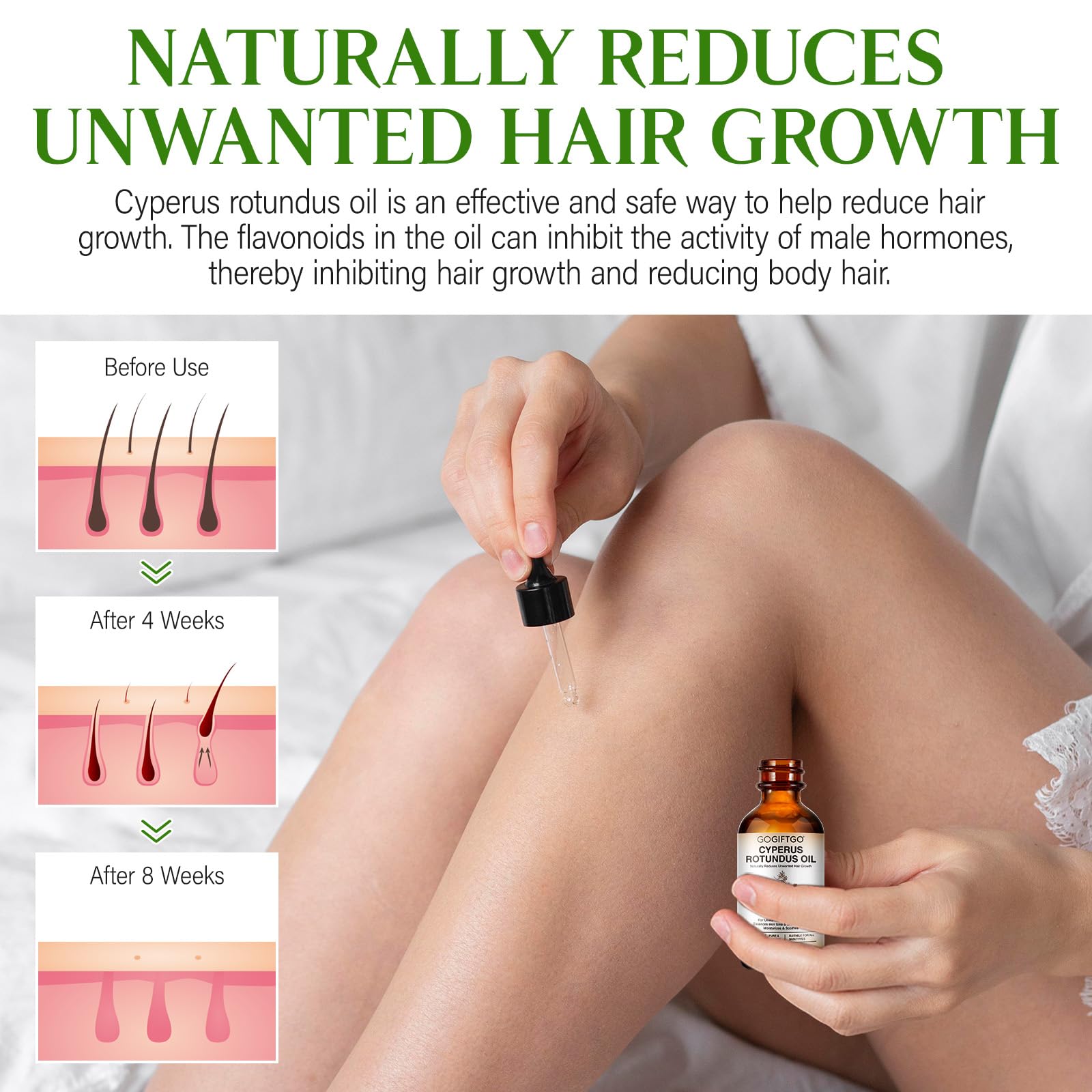 Gogiftgo natural hair reduction oil bottle close up