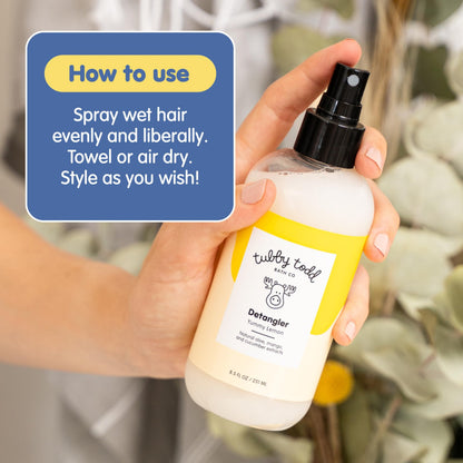 Tubby Todd gentle moisturizing children hair detangler spray product packaging