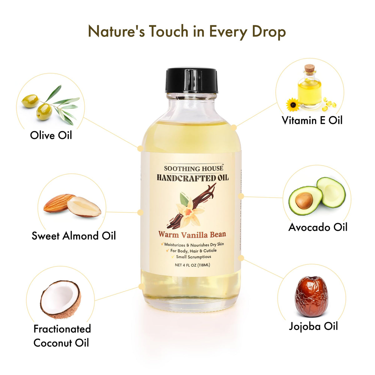 Soothing House body oil application on hand for glow