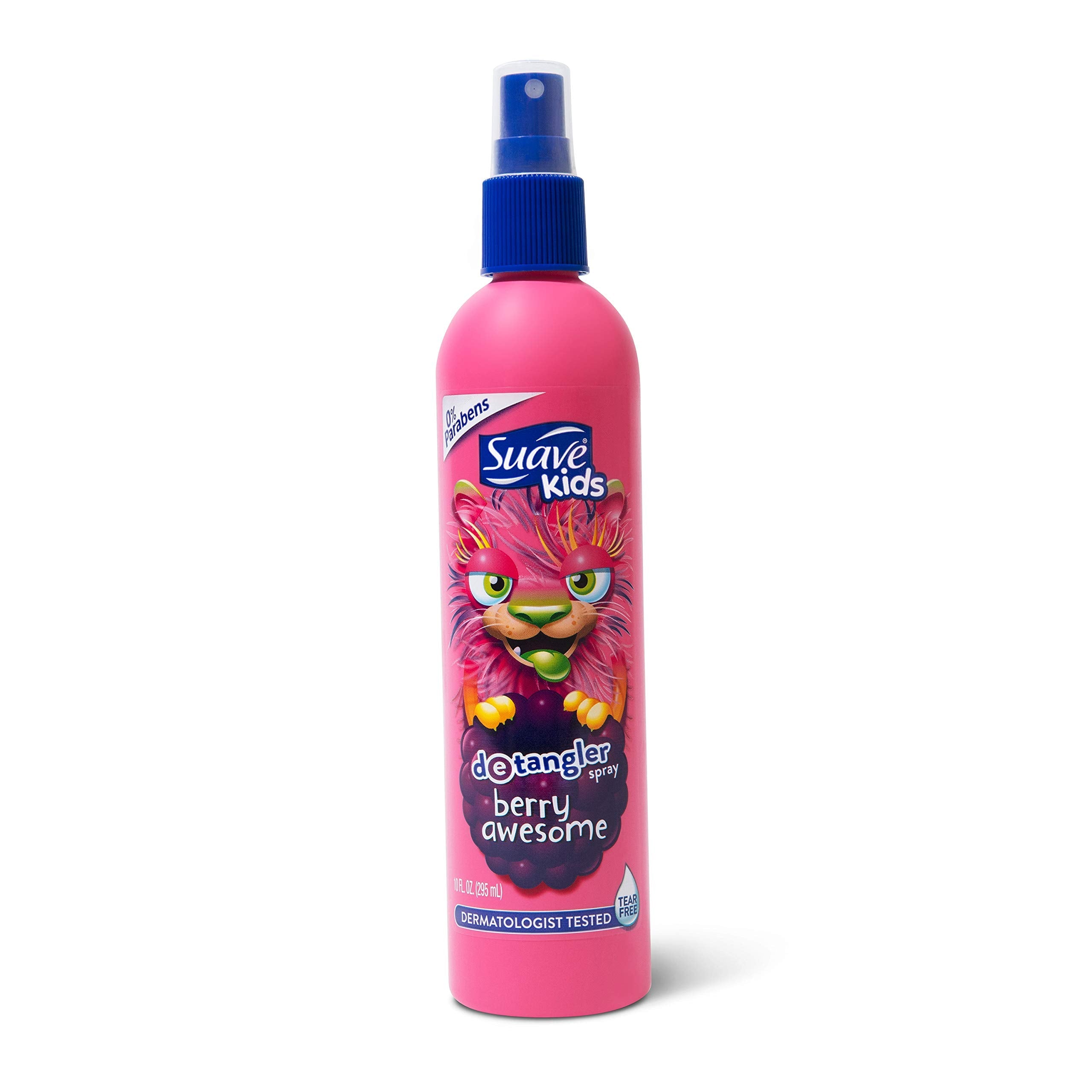 Suave Kids hair detangling leave in conditioner spray bottle close up view