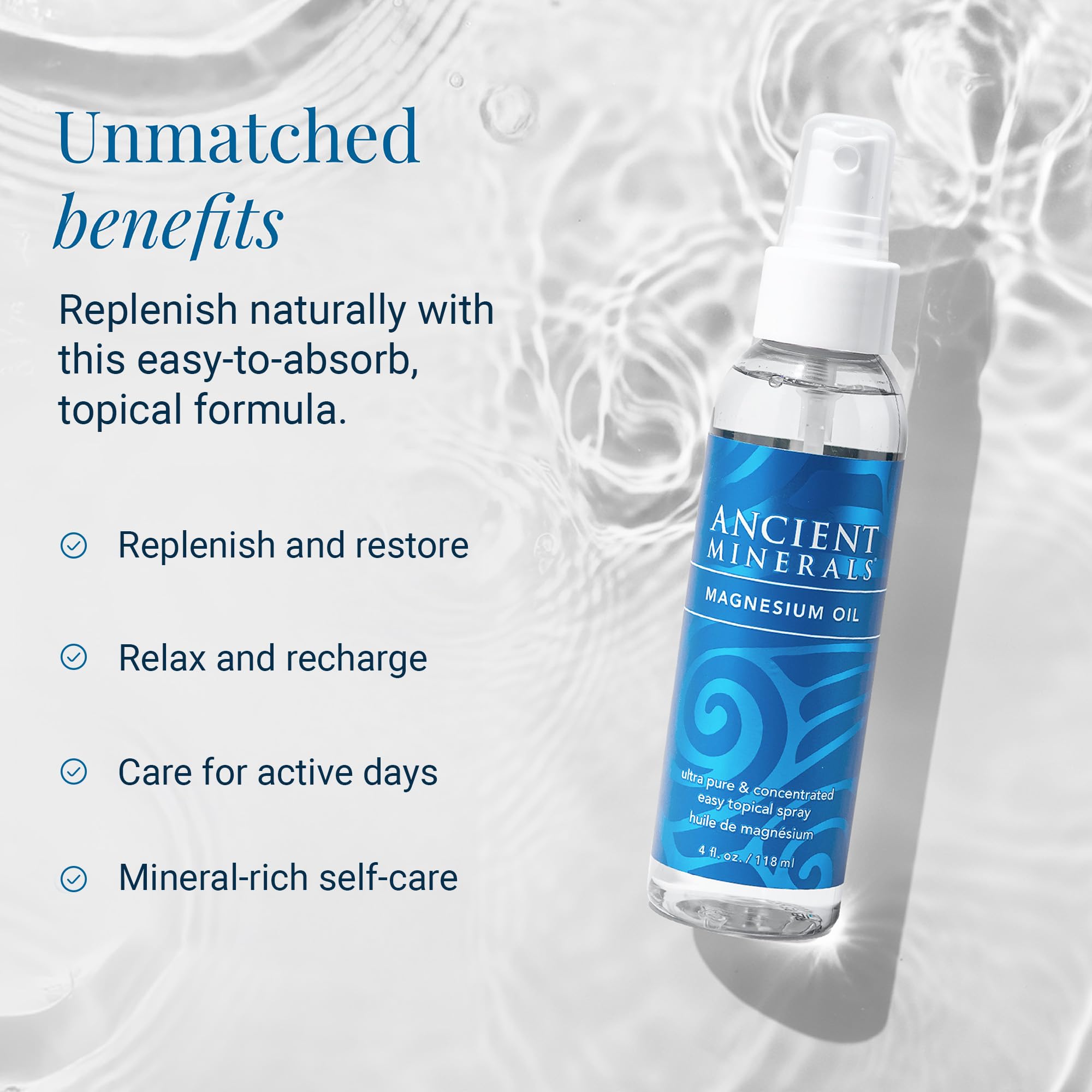 Ancient Minerals topical magnesium spray being applied to skin