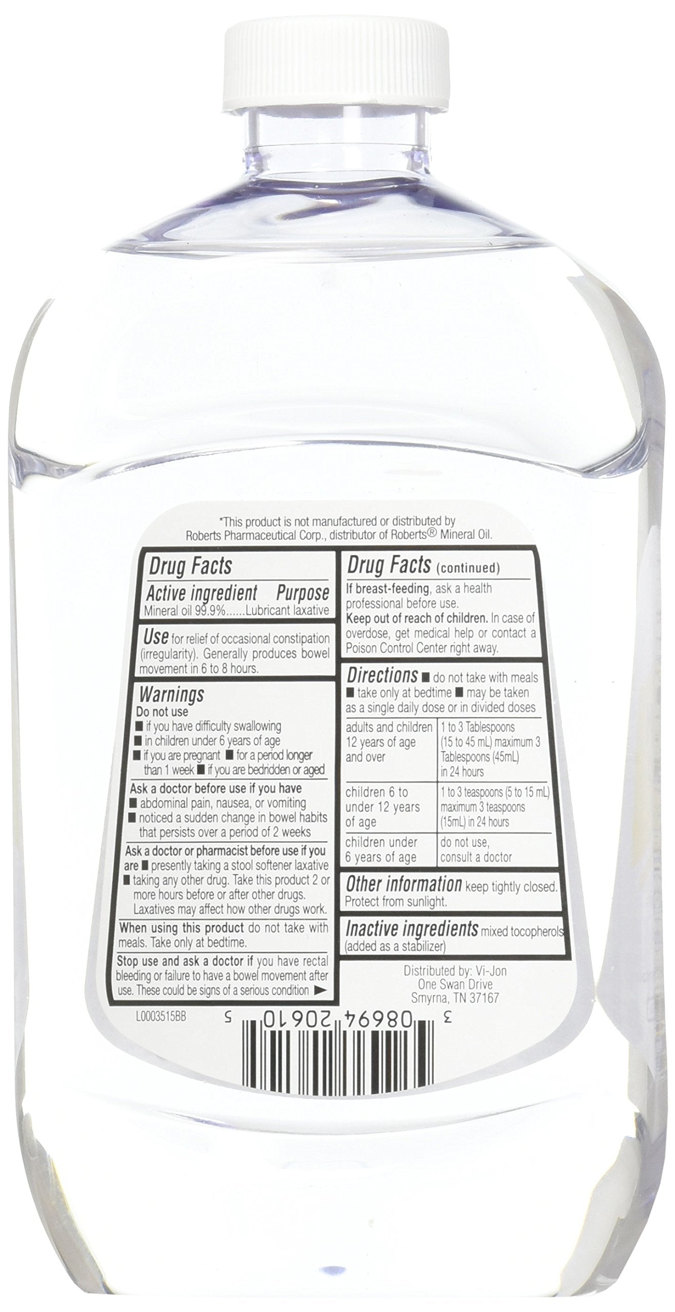 Close up of Swan Mineral Oil USP label details