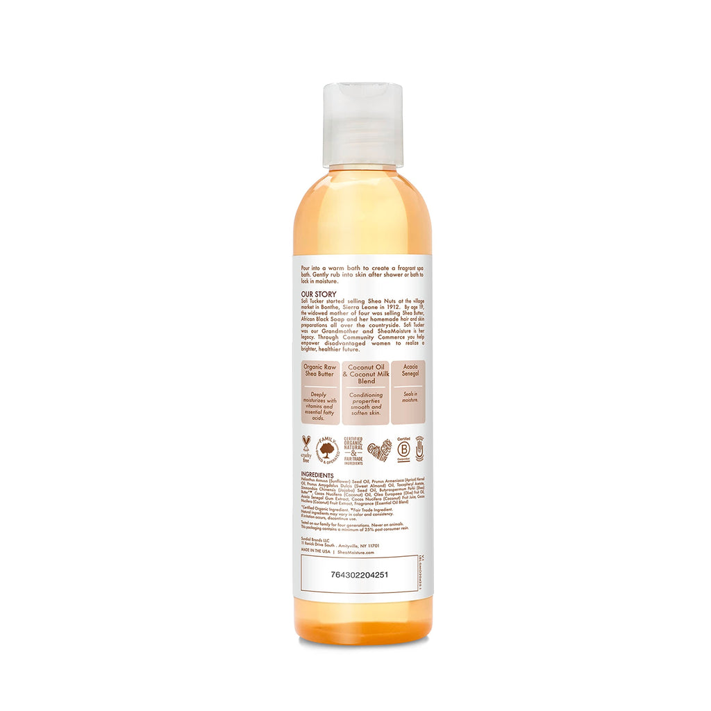 Shea Moisture body oil amber bottle and white flip top cap