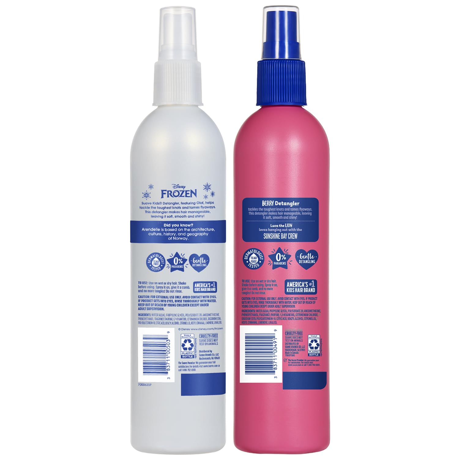 Dermatologist tested Suave kids hair styling mist two pack set on a clean display background