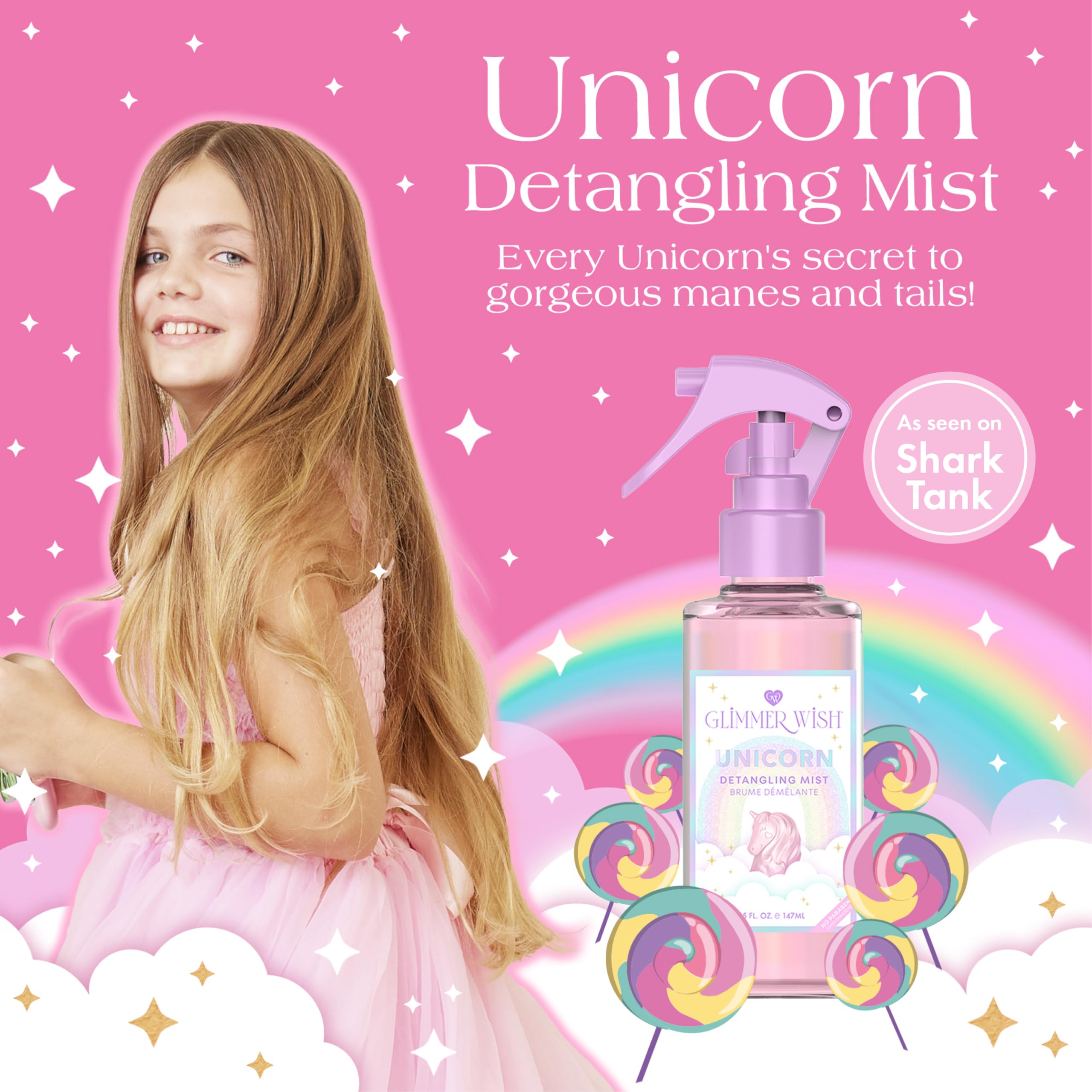 Glimmer Wish leave-in conditioner for kids and women back label detailing ingredients