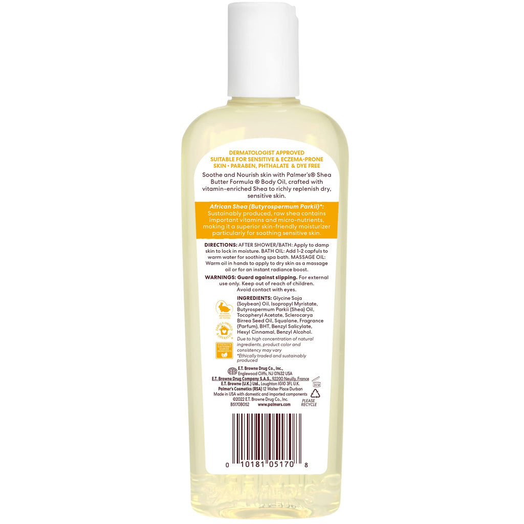 Palmer's body oil bottle back label with ingredients