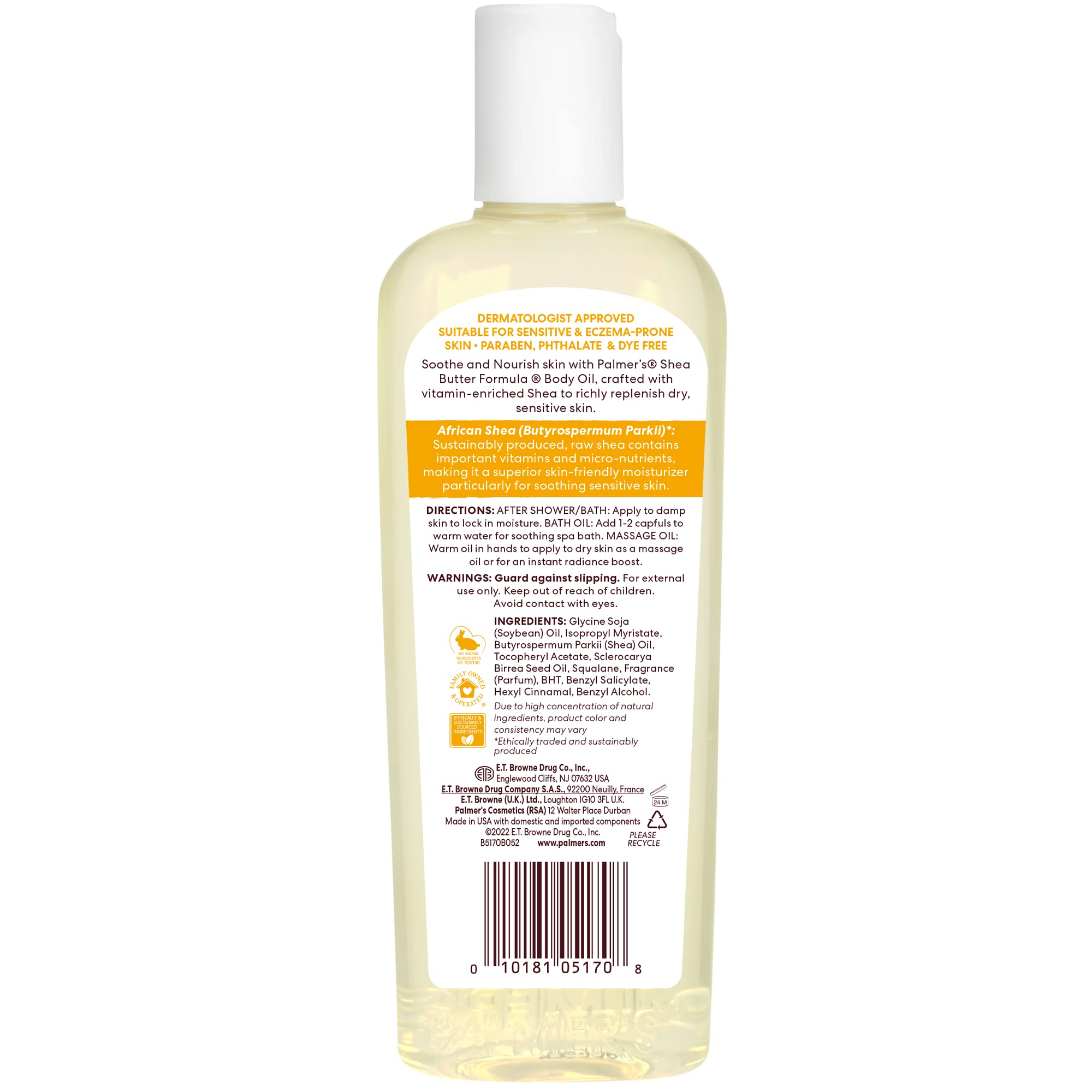 Palmers body oil bottle with vitamin E for sensitive skin