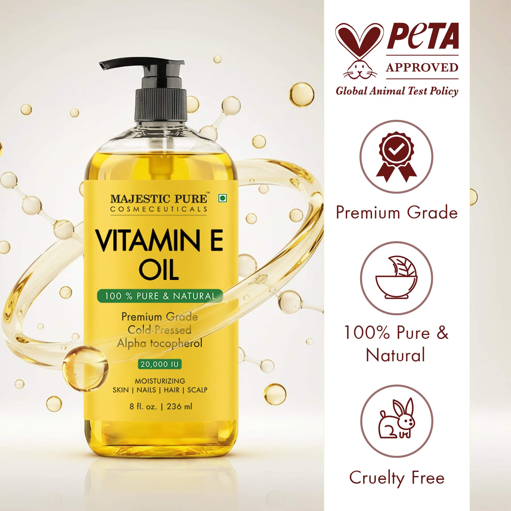 Majestic Pure Vitamin E oil application on skin