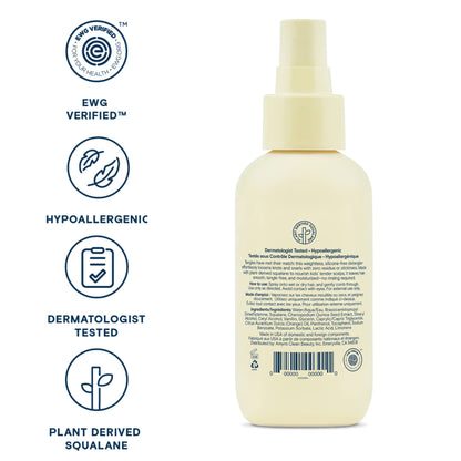 Back label of Pipette kids hair spray detailing squalane and clean ingredients