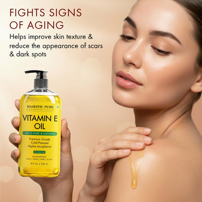 Majestic Pure Vitamin E oil cold pressed label detail