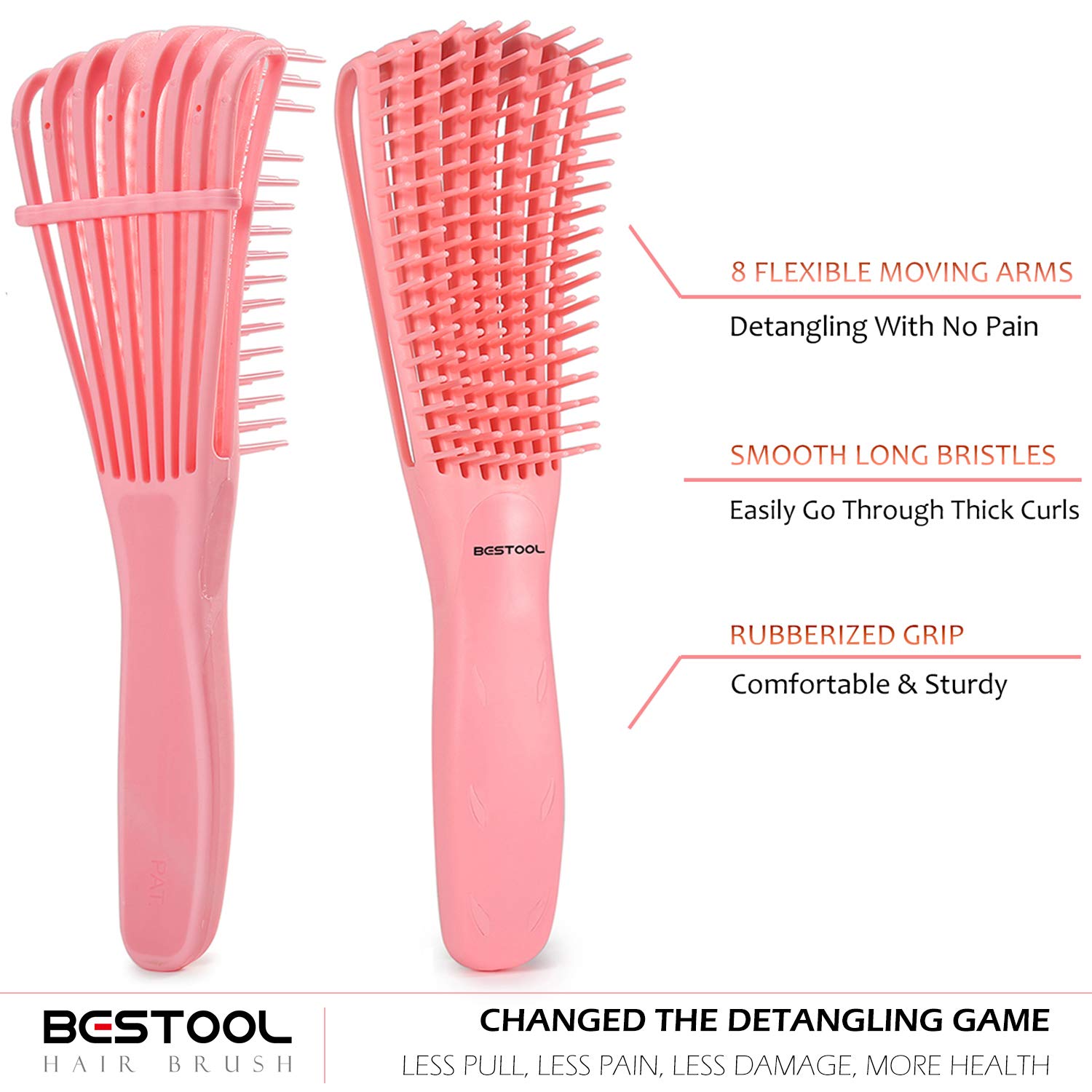 Back view of the BESTOOL curly hair brush showing the slots for the detachable control bar.