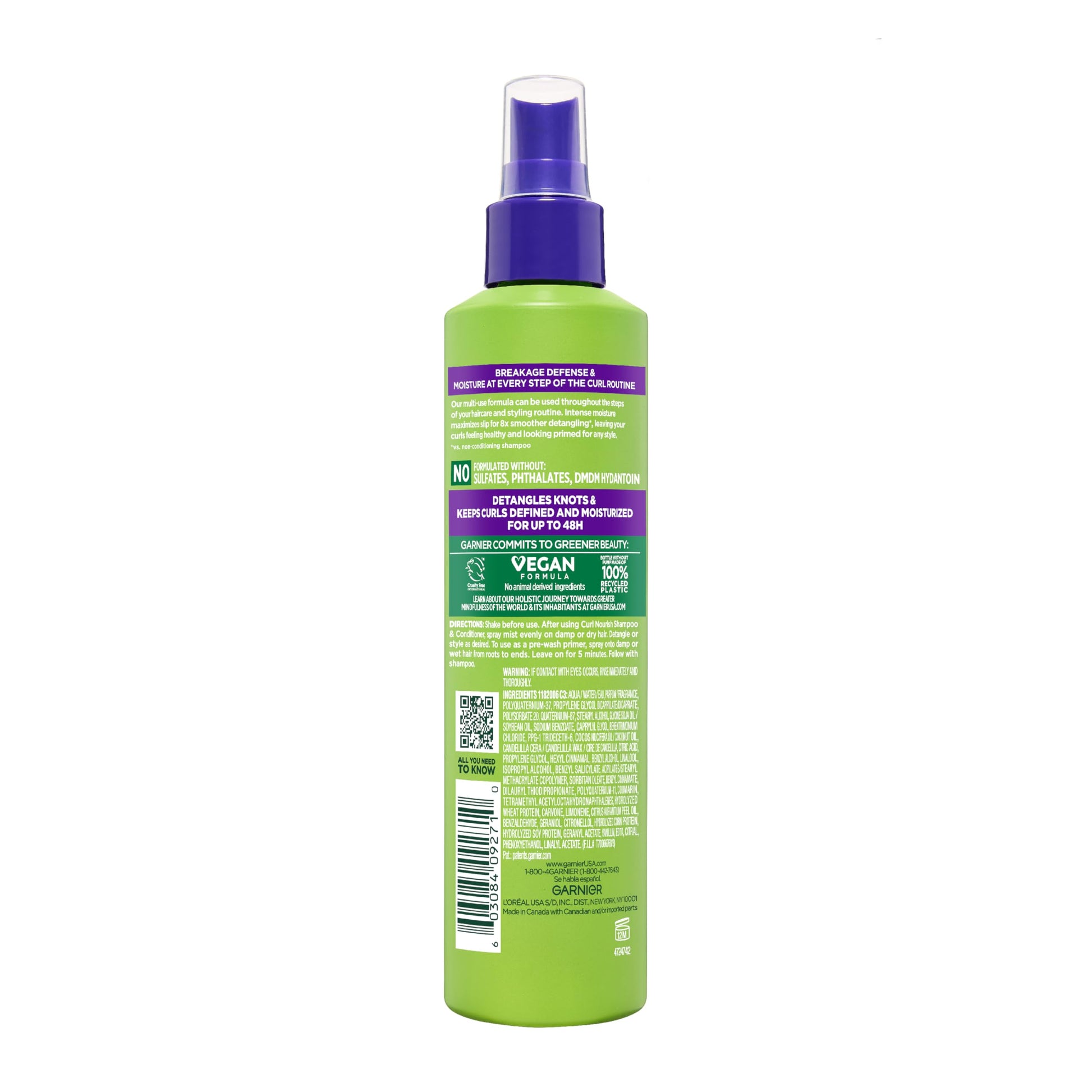 Garnier USA imported curly hair care product packaging showing comprehensive legal and ingredient listings