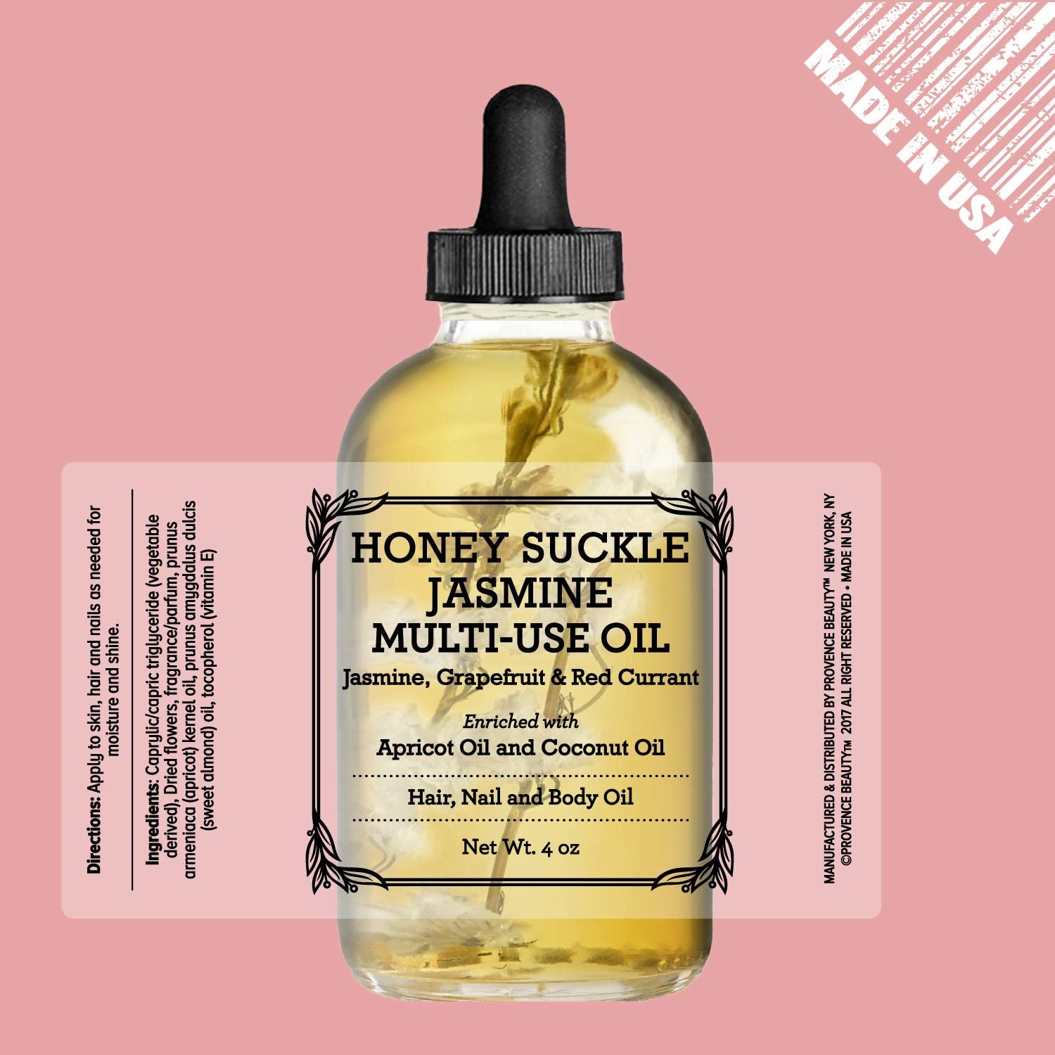 Close up of botanical elements inside Beaute De Provence hair oil