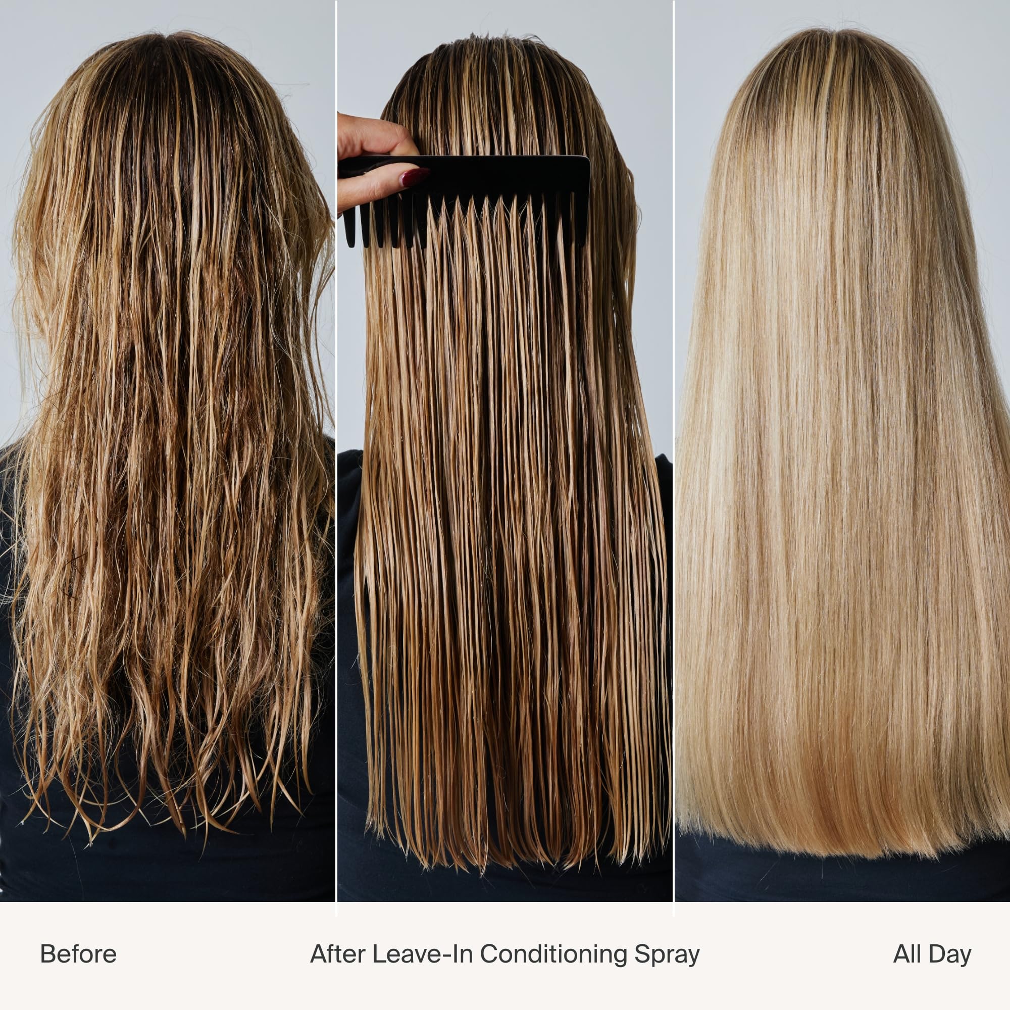Living Proof leave in hair strengthening detangler spray container highlighting heat protection benefits