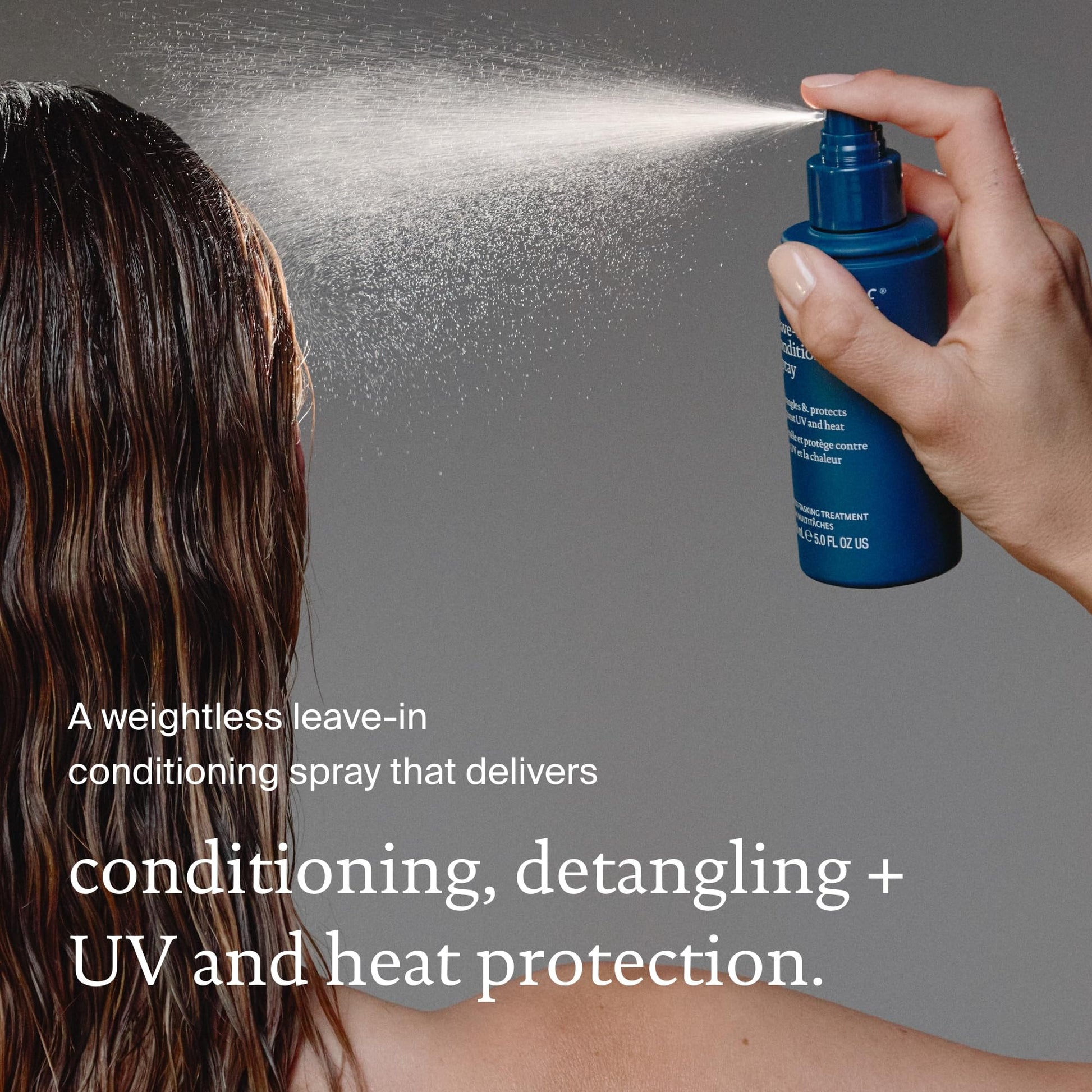 Back label of Living Proof conditioning spray showing complete ingredients list and directions for use