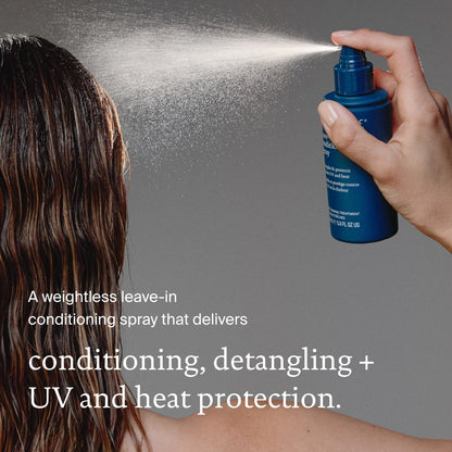 Back label of Living Proof conditioning spray showing complete ingredients list and directions for use