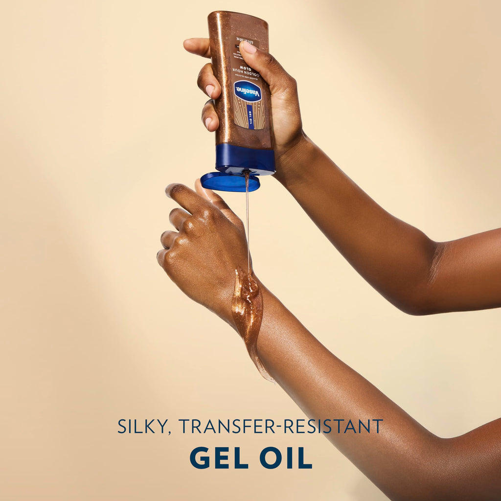 Vaseline Glazed And Glisten Golden Hour Body Gel Oil back label