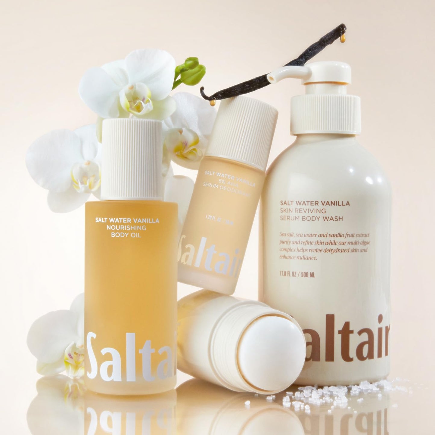 Saltair Salt Water Vanilla body oil lifestyle bottle shot