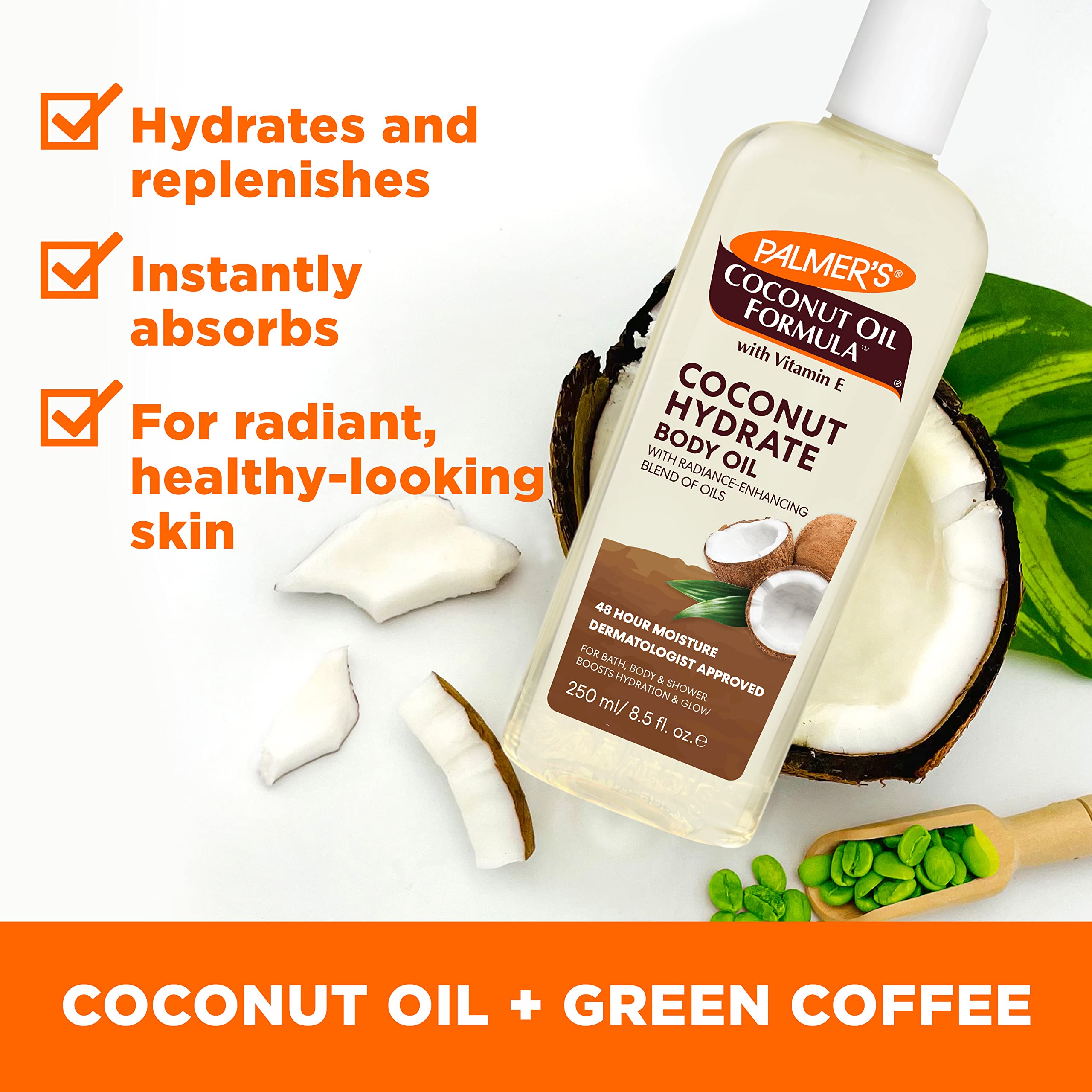 Palmers Coconut Oil Body Oil application on dry skin
