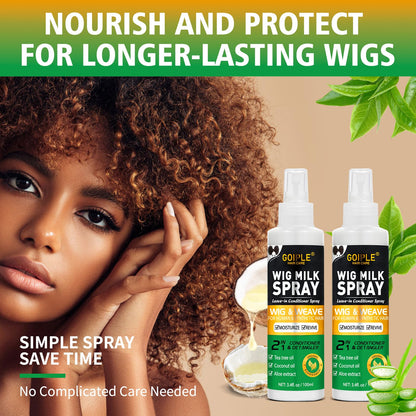 Premium three point four fluid ounce travel friendly bottle of Goiple hairpiece conditioner.