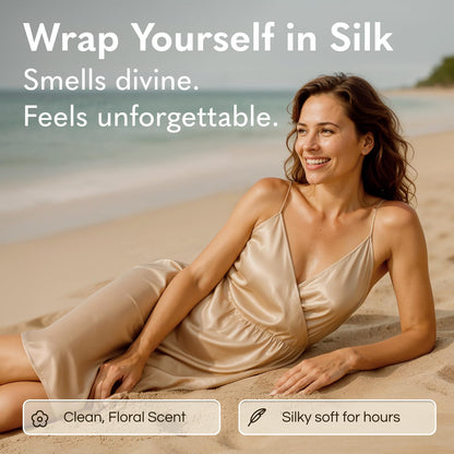 Lifestyle shot of Goda Silk Body Oil for glowing skin