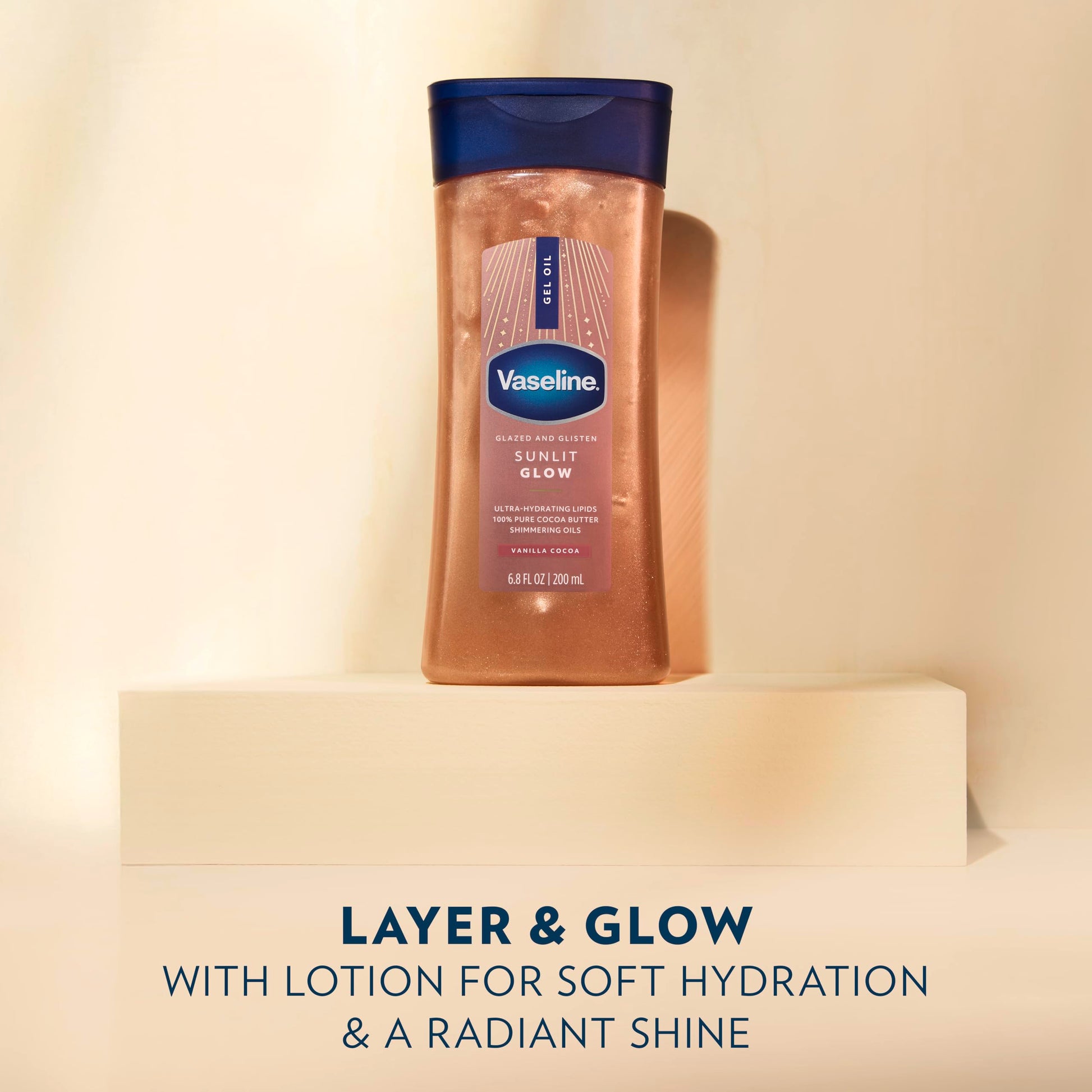 Vaseline Glazed and Glisten body gel oil bottle side profile