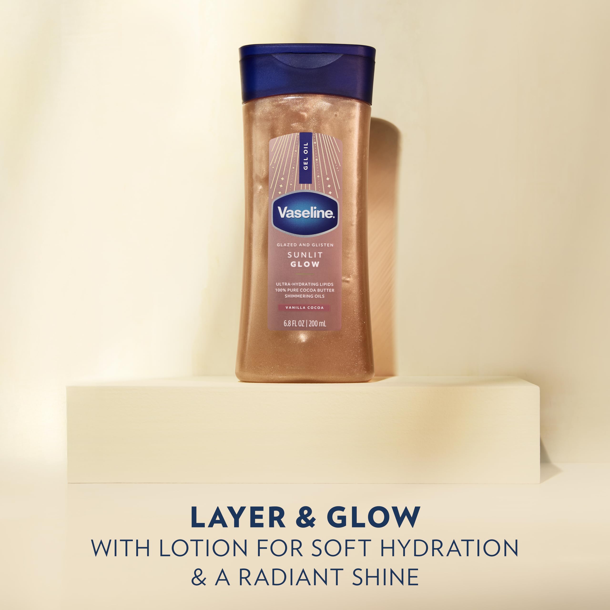Vaseline Glazed and Glisten body gel oil bottle side profile
