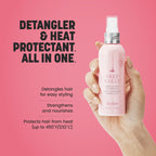 Back label of Drybar Prep Rally spray bottle detailing ingredients and instructions.
