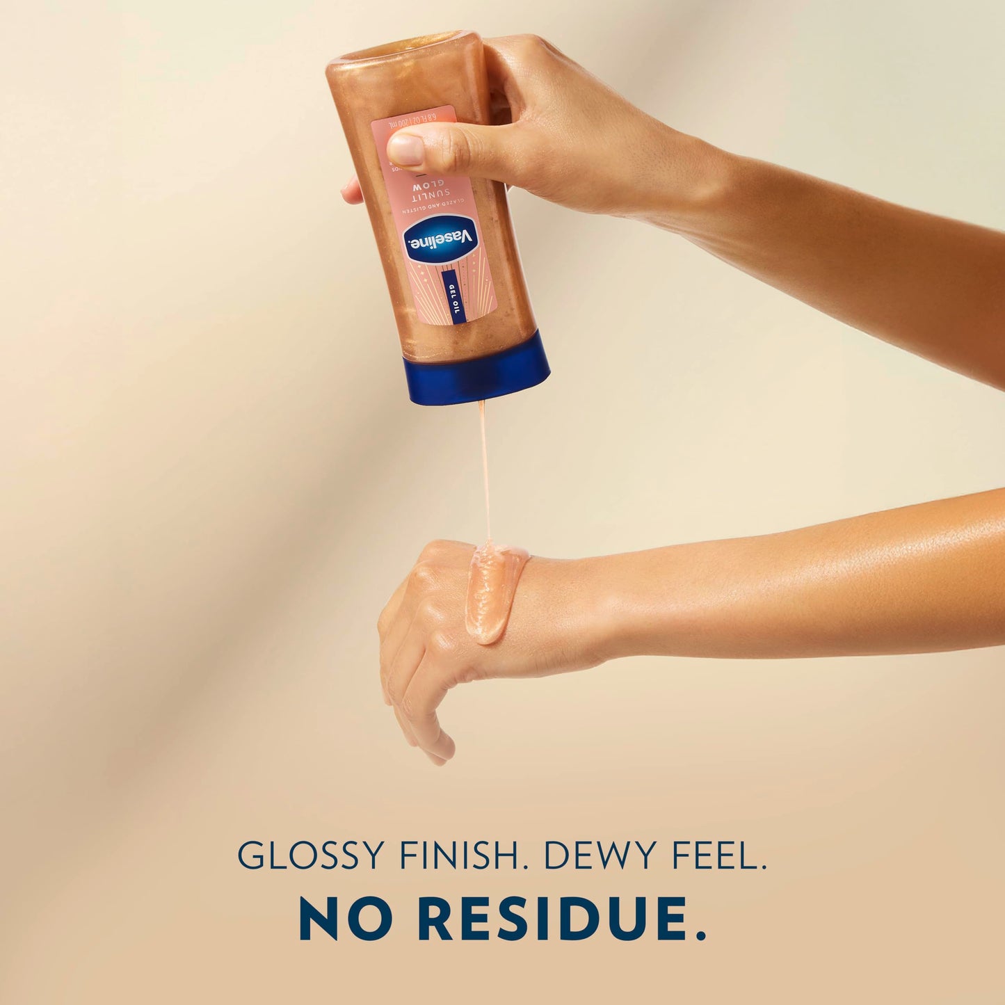 Vaseline Sunlit Glow body oil texture on skin swatch